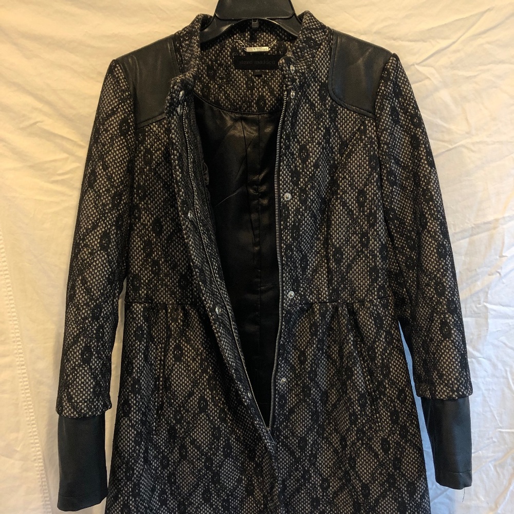 Steve Madden Size M, black lace overlay jacket with faux leather accents